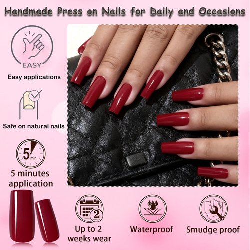576pc Square Press on Nails Medium Fake Nail with Glue Tabs, Acrylic Press-on Nail Square Glue on Nails Press ons Nail French Tips Medium False Nails Women Manicure Artificial Fake Fingernails