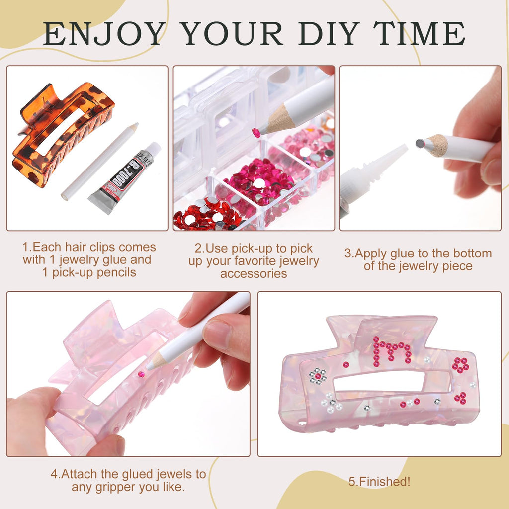Yuxung 10 Sets DIY Hair Claw Clips Kit Acrylic Claw Clip with Resin Rhinestones Pearls Little Jewelry Decor for Girl's Night Sleepovers Party Supplies Aesthetic Hairpin for Women Adult Craft DIY