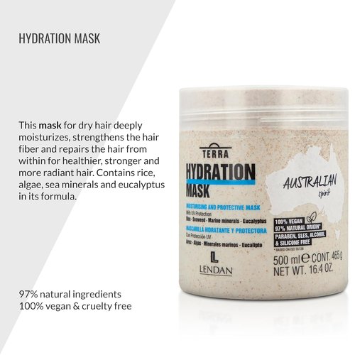 Lendan Hydrating Hair Mask - Terra Hydration Formula - 500 ml for Dry, Damaged Hair - Repairs & Prevents Color Loss