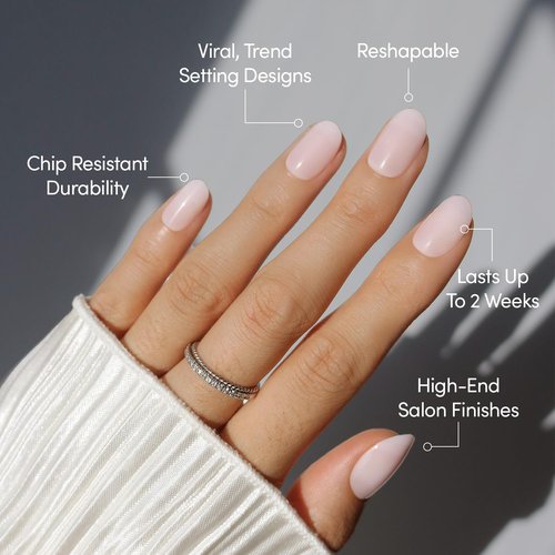 Glamnetic Press On Nails - Pink Blush | Salon Quality Short Round Fake Nails | 30 Nail Kit with Glue, 12 Sizes