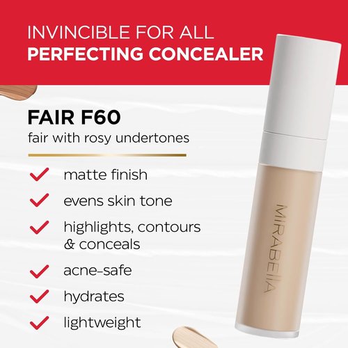 Mirabella Invincible Under Eye Concealer - Full Coverage Hydrating Formula for Dark Circles | Fair F60