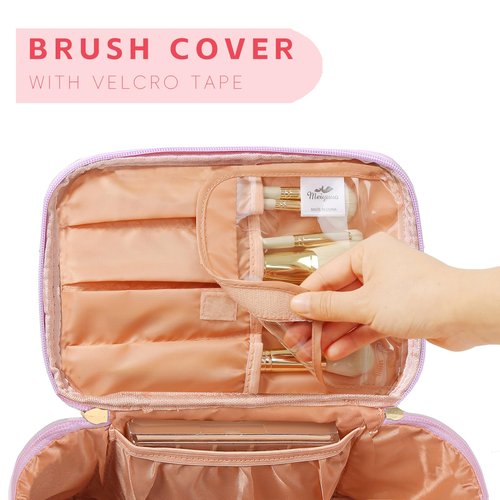 Meiyuuo Large Makeup Bag Portable Preppy Rainbow Colour Travel Pro Cosmetic Pouch Cute Cow Print Personalized Toiletry Organizer with Removable Divider for Women Initials Letter A Gradient Pink