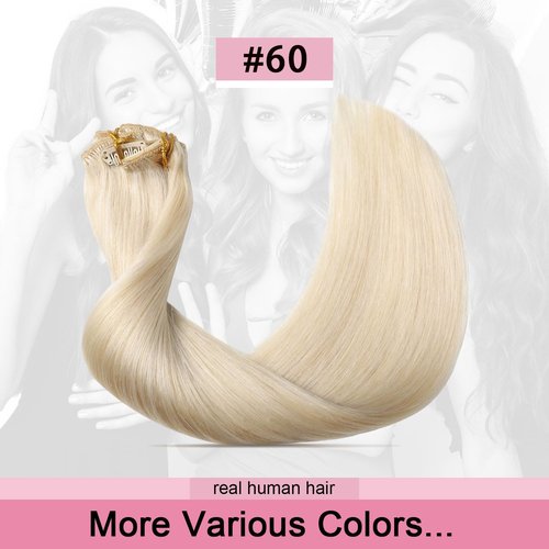 Sweetmet Air2.0 Clip in Hair Extensions Real Human Hair 20inch 4pcs Color #60 Platinum Blonde Remy Real Human Hair Extensions Clip ins 60g Thick Seamless Double Weft for Women（#60-20inch）