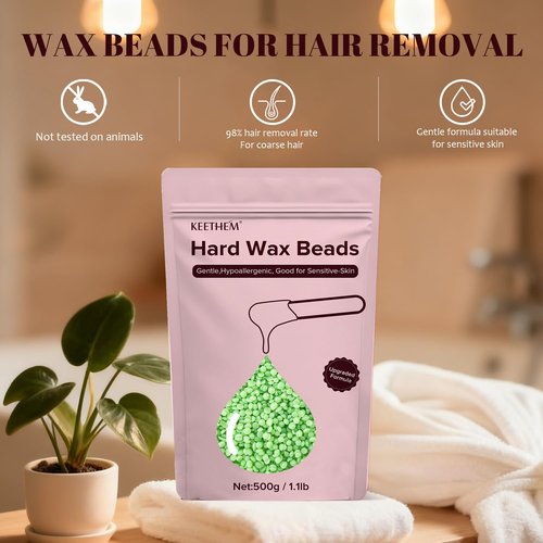 Hard Wax Painless Waxing Beads and Sticks for Full Body Hair Removal for Women and Men - 1.1lb/17.6oz Wax Beans with 20 Sticks for Sensitive Skin, Bikini, Brazilian, Armpit, Back and Chest