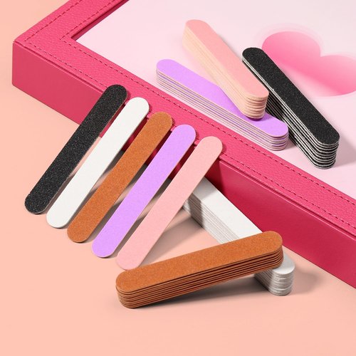 Makartt Mini Nail Files: 100/180 Grit Emery Boards for Nails, 100 Pcs Disposable Doubled Sided Coarse & Fine Bulk Manicure Kit Home Salon Use(Black White Pink Purple Brown)