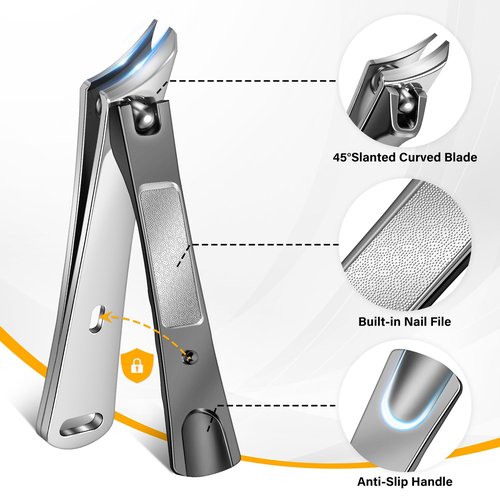 Toenail Clippers for Seniors Thick Ingrown Toenails, Large Angled Nail Clippers for Men with Catcher, Heavy Duty Slanted Fingernail Clipper Long Handle Nail Cutter Gifts for Men Women Adults