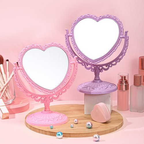 Lineshading 8 Pcs Heart Mirror Purple Pink Heart Shaped Mirror Spa Party Supplies for Girls Makeup Spa Birthday Party Favors
