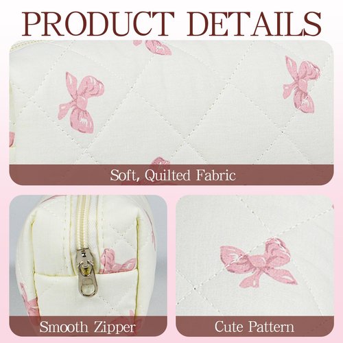 AMZMA Quilted Makeup Brush Bag, Travel Cosmetic Organizer Pouch for Brushes & Essentials, Small Cotton Floral Makeup Bag for Women Girls