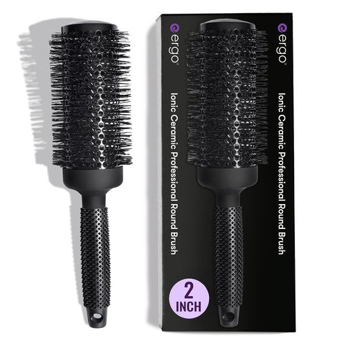 ERGO Ceramic Ionic Round Brush - Salon Quality Blow Out Tool for Volumizing Hair - 2" Size