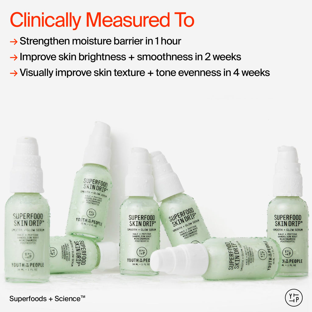 Youth To The People Superfood Skin Drip Face Serum (1 fl oz), Strengthens Skin Barrier + Evens Skin Tone, 5% Niacinamide, Kale, Peptides, Ceramides, Boosts Glow, Vegan