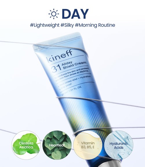Kineff Dermacycle Program All-day & Night 2-Pack Cream for Face, 31 All-Day Shield Cream & 102 Night Renewal Cream, Centella Asiatica and Niacinamide, Korean Skincare (New Package)