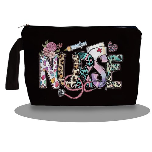 SQQCMM Nurse Black Makeup Bag - Trendy Nurse Themed Gifts for Lovers Girls Mom Women, Nursing Student Gifts, Canvas Zipper Makeup Bag, Cosmetic Travel Bags for Women