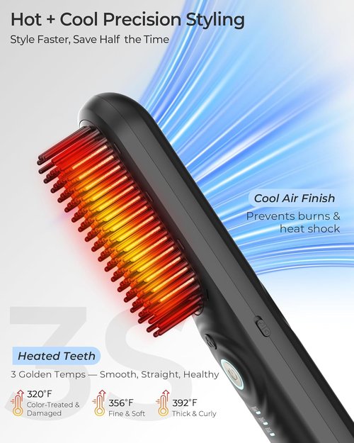 Skiennix Cordless Hair Straightener Brush - Portable Mini Travel Design for Thick Curly Hair | 350M Negative Ions for Frizz-Free Styling