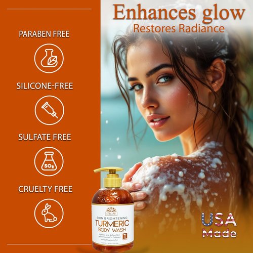 OKAY Turmeric Body Wash - Skin Brightening Cleanser with Vitamin C & Collagen for Even Tone | 20 oz