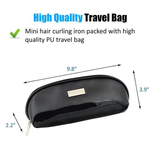 FARI Travel Hair Curling Iron and Mini Flat Iron 2 in 1 Kit, Ceramic Tourmaline Curling Wands and Hair straighteners Set, Heat Resistant Glove and Travel Pouch Included, Black