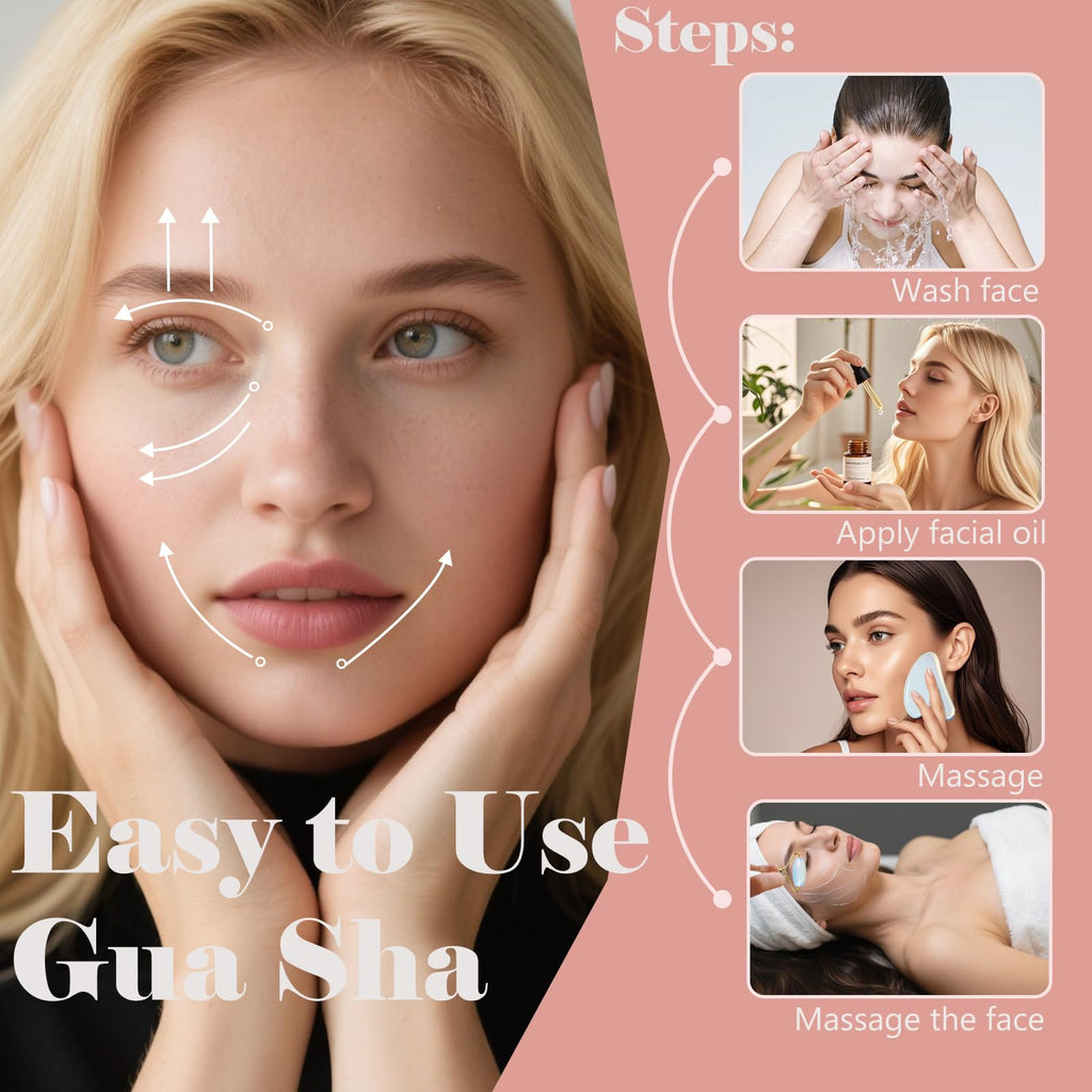 Werncy Jade roller and gua sha, facial roller, women's skincare tool, self-care gift, face, eye, neck massager, relieves fine lines and wrinkles, aventurine, opal, rose quartz