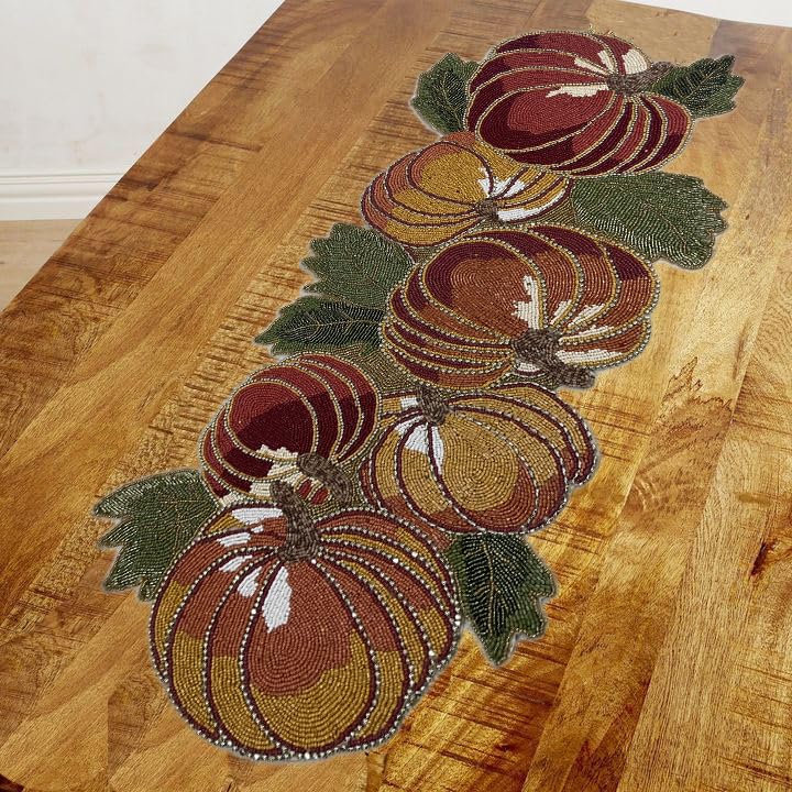 Halloween Fall Beaded Table Runner - Colorful Autumn Table Decor 36x14 Inches
