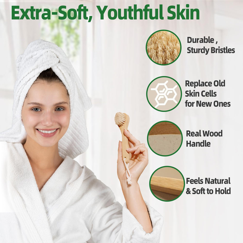 Zeutch Premium Face Scrubber Set, Facial Cleansing Brush for Exfoliator, Natural Bristle Face Scrubber for Lymphatic Drainage, Unclog Pores, Sensitive Skin, Reduce Ance, Glowing, 2 Pack