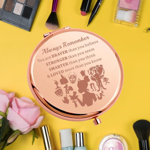 KEYCHIN Frog Princess Pocket Mirror Princess Fairytale Fans Gifts Always Remember You are Braver Stronger Smarter Than You Think Compact Makeup Mirror (Frog Princess-RG)