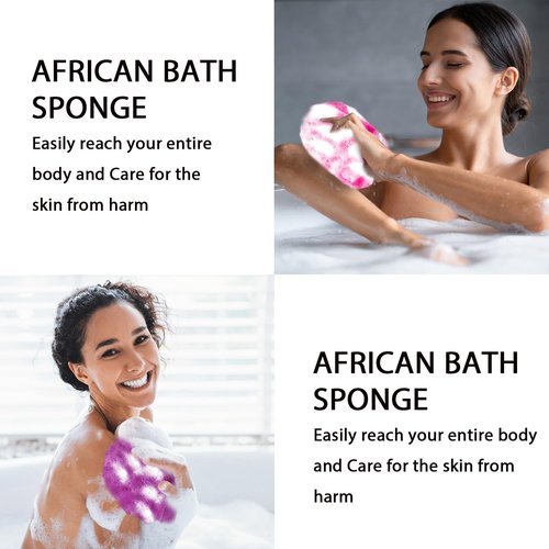 UJFQBH African Net Sponge 2-Pieces, Authentic Exfoliating Body Scrubber for Shower & Bath, Deep Cleansing Lather for Dead Skin Removal, Back Scrubber for Women & Men (Rose Red & Purple)