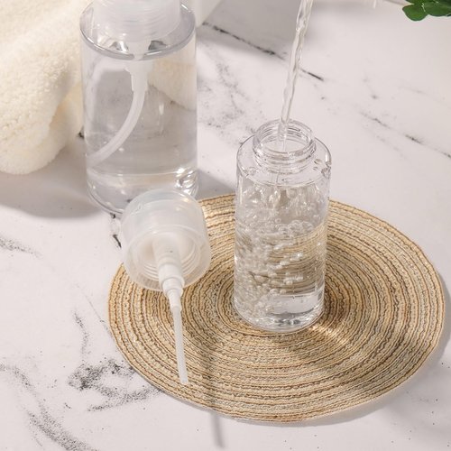 RAMFIYN 10oz Acetone Pump Dispenser 6 Pack Plastic Alcohol Push Down Dispenser with Labels Refillable Alcohol Pump Dispenser Bottle Empty Nail Polish Remover Bottle
