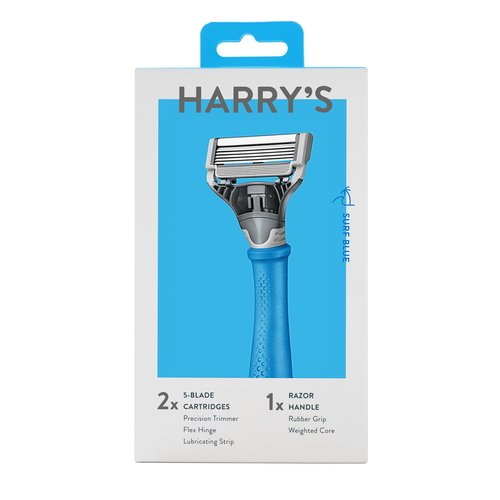 Harry's Original Razors for Men - Two 5-Blade Cartridges and 1 Razor Handle - German Engineered - Surf Blue Edition
