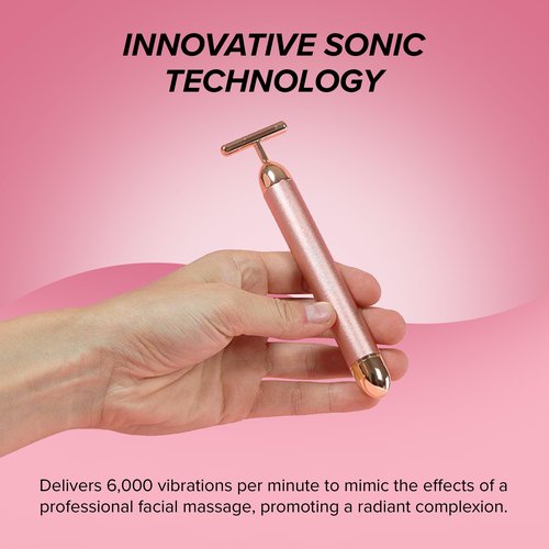 SKIN GYM Beauty Lifter Vibrating T-Bar Gold, Sonic Facial Massage Tool for Sculpting and Circulation