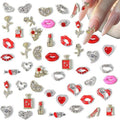 48Pcs Valentines Nail Art Charms Y2k Alloy Nail Gems and Rhinestones 3D Love Heart Lips Nails Design Kawaii Nails Charms for Women Acrylic Nails DIY Manicure Decoration