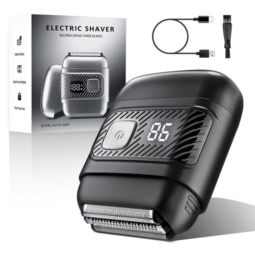 Electric Shaver, Portable Small Travel Shaver, Household IPX6 Waterproof Shaver with LED Battery Level Display,USB-C Fast Charging (Black)