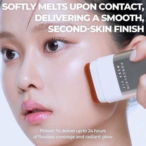 CHOSUNGAH BEAUTY Mega Fit Stick Foundation with Built-in Brush-Full Coverage Creamy Formula for Porcelain Skin Finish, Hydrating&Long Lasting, Master Porcelain, Shade 21, 0.56 oz (01N Beige)