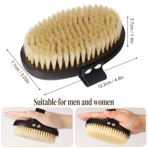 Dry Brushing Body Brush for Lymphatic Drainage, Azymi Shower Bath Brush 100% Natural Thick Bristles Exfoliate Dead Skin, Detoxify, Improve Blood Circulation, Dry & Wet Brush Dual-Use 1-Pack Oval