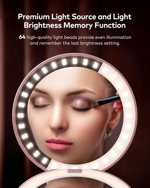 llano Compact Mirror, Lighted Travel Makeup Mirror with 1X/2X Magnifying Double Sided Dimmable Portable Pocket Mirror for Handbag and Pocket,Foldable Compact Mirror 3.6"L x 0.8"W, USB Charging (Pink)