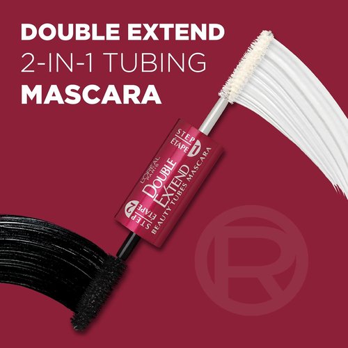 L'Oreal Paris Double Extend Tubing Mascara - Lengthening & Smudgeproof, Black, 2-Step Formula