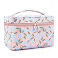 MAANGE Travel Makeup Bag, Cosmetic Bag, Portable Large Capacity Makeup Case, Make Up Organizer For Women, Oxford Cloth Toiletry Bag With Handle (Pink Plants)