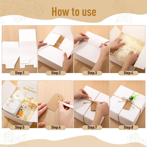 Teenyyou 60 Pcs Bridesmaid Proposal Gifts Bridesmaid Box Set Maid of Honor Gifts Wedding Bridal Shower Include Jewelry Box Glass Cup Scrunchies Hair Knotted Bracelets Hand Cream Lip Balm Cards (White)