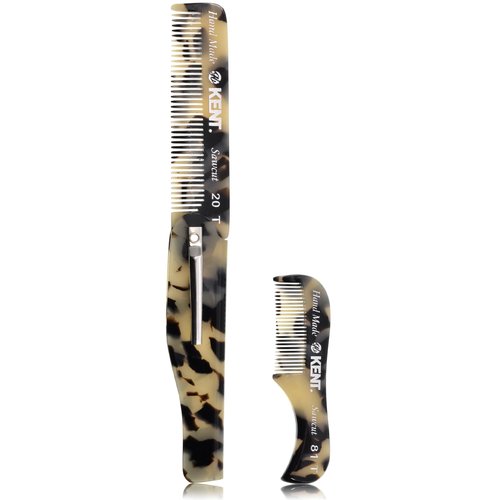 Kent Set Men's Hair Pocket Combs, 81T X-Small, 20T Fine Tooth Folding Comb. Best Hair, Beard and Mustache Grooming Kit for Travel and Home Care, Handmade in England