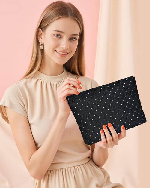 Ksriylm Cute Black Polka Dots Makeup Pouch for Women Small Wave Point Make Up Bag for Zipper Initial Cute Canvas Makeup Cosmetic Bags Pouches for Purse Aesthetic Travel Toiletry