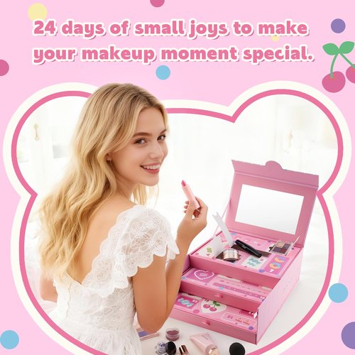 Glam Code Makeup Kit for Girl, Birthday Advent Calendar, Girls Makeup Gift Set for Teens, 24Pcs Makeup Mystery Box for Teenager Girls #Pink