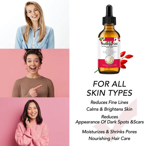 Onznoz Rosehip Oil for Face, Rose Hip Oil Organic Rosehip Seed Oil 100% Pure Cold Pressed for Anti-Aging, Nourishing Hair Care, Face & Skin (2.02 Fl Oz)