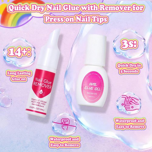 480 Pcs Kids Nails and Glue, Girls Press ons Nail Art Kit with Storage Case, Fake Nails Adhesive, Remover, Stickers, Glitter Cute Stuff Gift for Girls 8-12