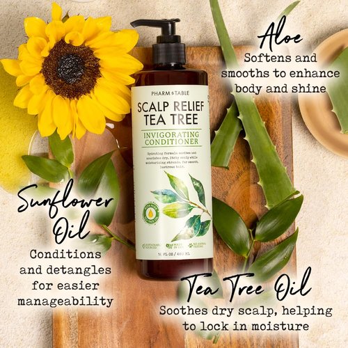 PHARM TO TABLE Tea Tree Conditioner - Soothing Scalp Relief & Hair Detangler, 16.2oz