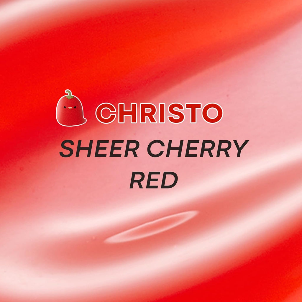 TONYMOLY Christo Keychain Lip Gloss - Hydrating Sheer Cherry Red Tint with Cherry Extract & Rosehip Oil, 11ml