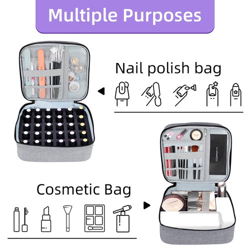 ALSLEA Nail Polish Organizer Holds 30 Bottles (15ml - 0.5 fl.oz) Double-layer Gel Nail Polish Kit Carrying Case, Nail Holder for Nail Lamp, Portable Nail Organizer and Storage for Nail Supplies (Gray)