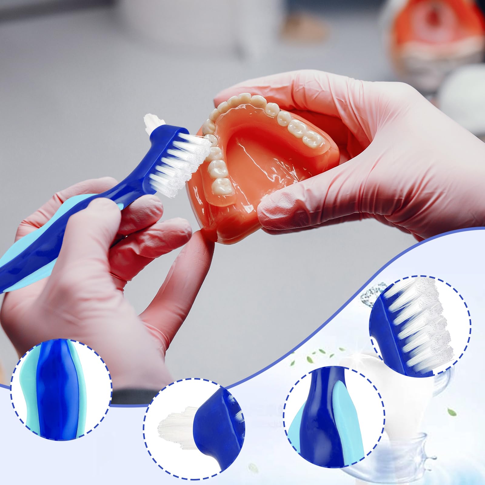 WY LIGHTING LEVEL 3 Pcs Hard Denture Brush, 3 Colors Premium Hygiene Denture Cleaning Brush for Denture Care, Double Sided Toothbrush with Multi-Layered Bristles & Rubber Anti-Slip Handle