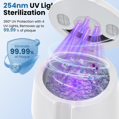 Ultrasonic Retainer Cleaner Machine, 48kHz Rechargeable Cordless Denture Cleaner with 4000mAh Battery, 200ML Dental Cleaning Pod for Dentures, Mouth Guards, Aligner, Night Guard, Jewelry White