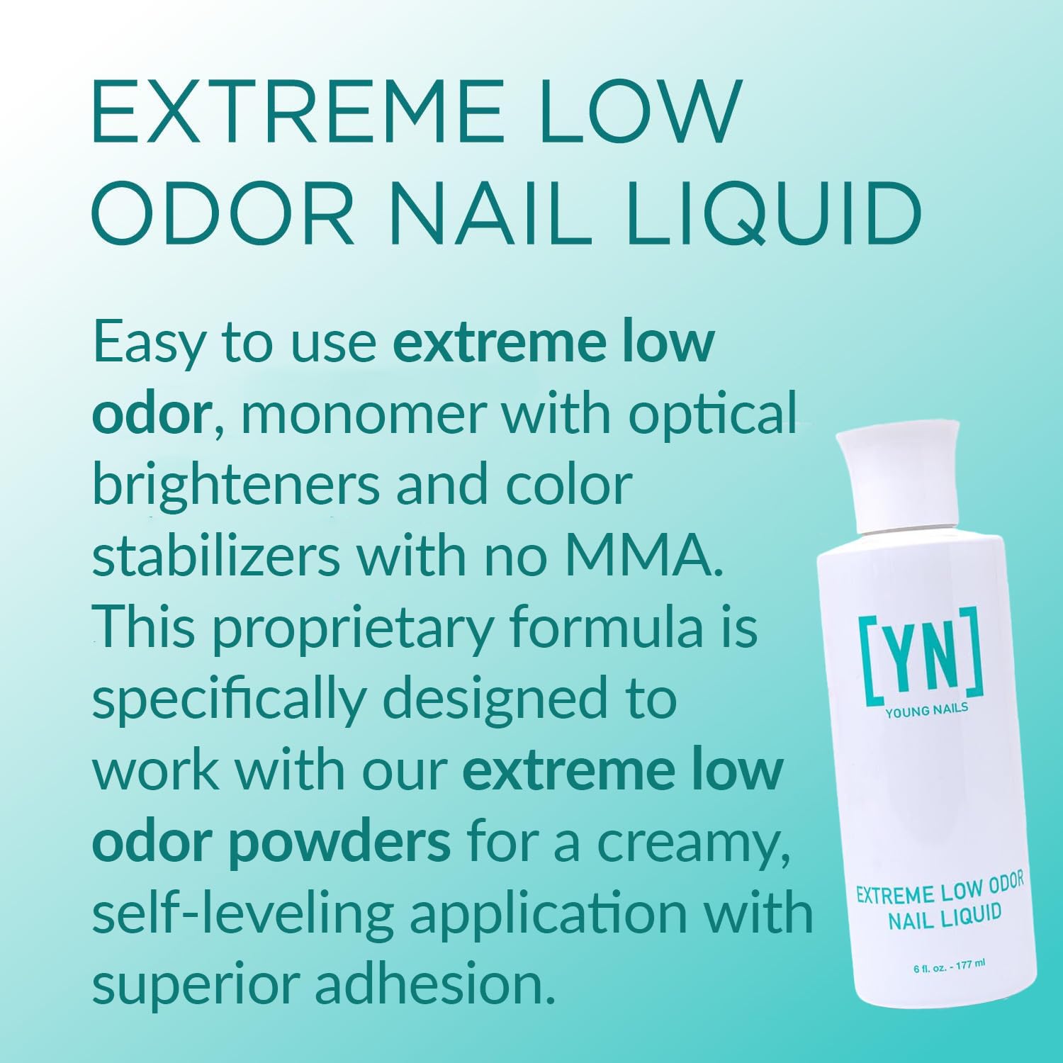 Young Nails Extreme Low Odor Nail Liquid Monomer for Acrylic Nail Powder - Professional Liquid Monomer, Acrylic Nails at Home, Extreme Low Odor, MMA Free, Non-Yellowing, 6 Fl Oz