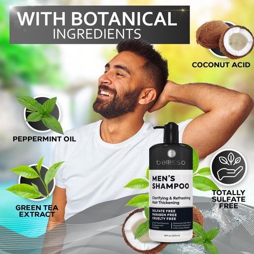 **Skiennix Shampoo for Men - Tea Tree Oil & Peppermint - Sulfate & Paraben Free, Clarifying Formula for Oily Hair**