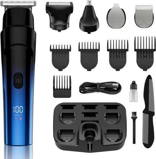 Skiennix Beard Trimmer - 5-in-1 Cordless Hair Clipper Kit with Waterproof Foil Razor | Precision Grooming (Blue)