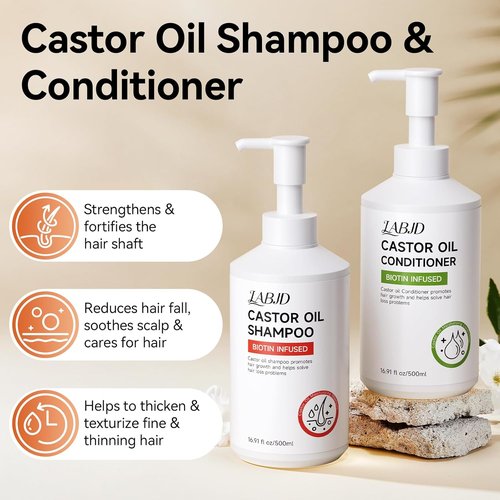 Castor Oil Shampoo & Conditioner Set - Strengthen & Restore Thin Hair | Sulfate-Free, 16.9 FL Oz