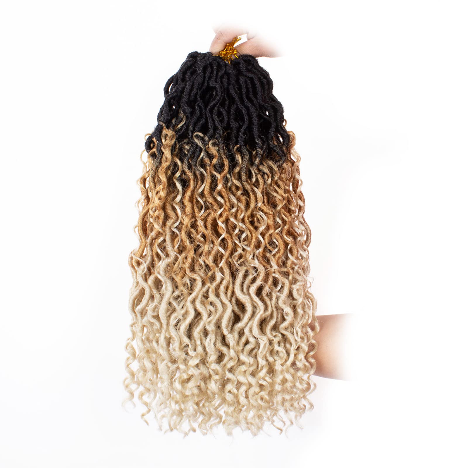 ZRQ 8 Packs Goddess Locs Crochet Hair 18 Inch Ombre Boho Faux Locs Crochet Braids 613, 3 Tone Pre Looped Bohemian Locs River Soft Locs Crochet Hair Synthetic Boho Faux Locs 1B27613#